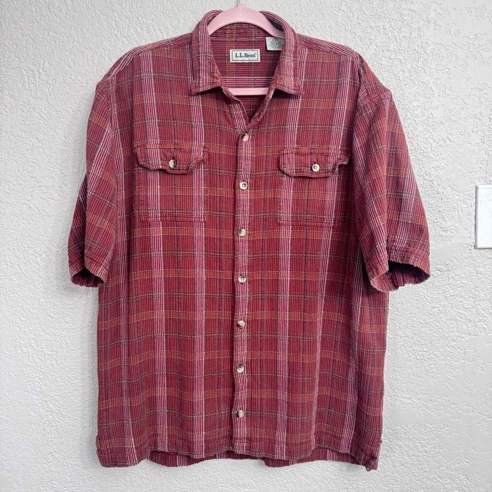 L.L. Bean Red Plaid Men's Shirt Size Large Tall
